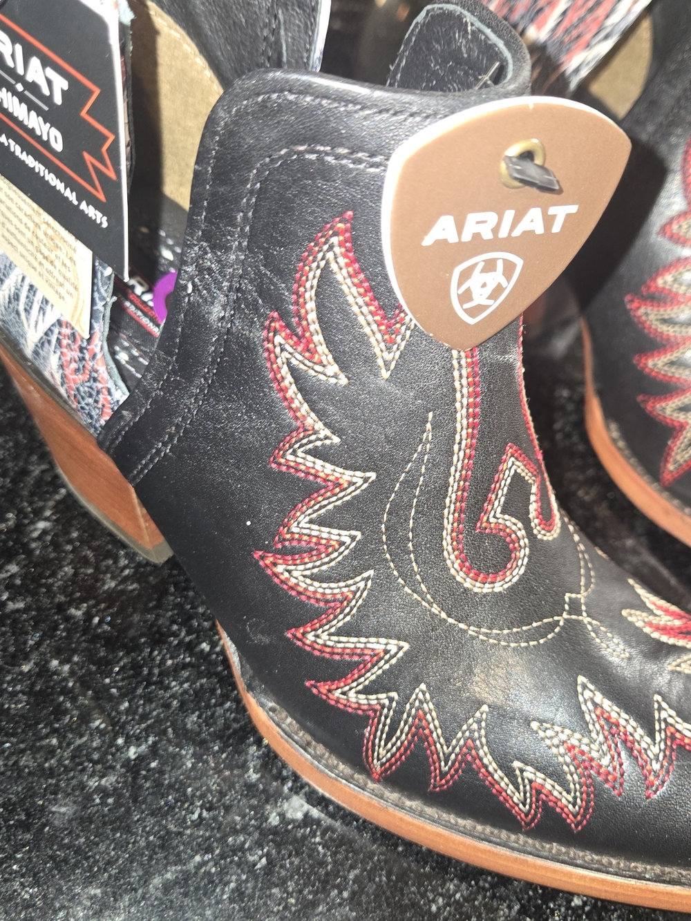 Ariat Black Leather Western Booties with Red Stitching